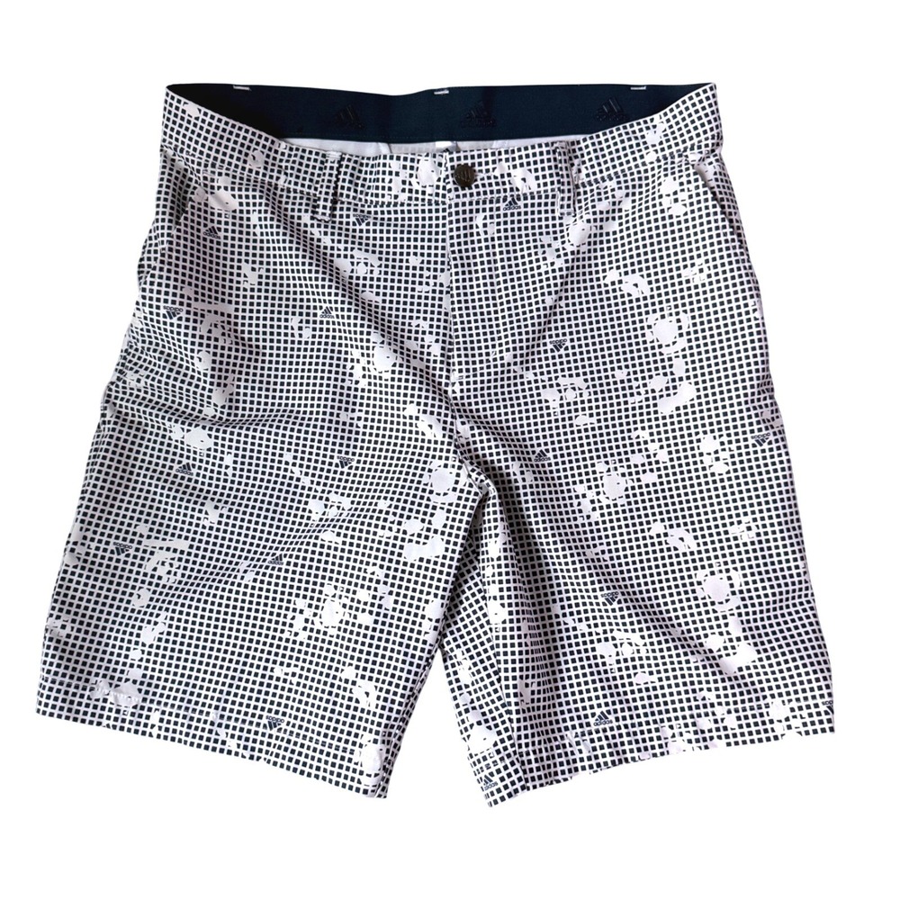 Adidas Primegreen Golf Shorts Mens 34 Black White Grid Pattern HA6124